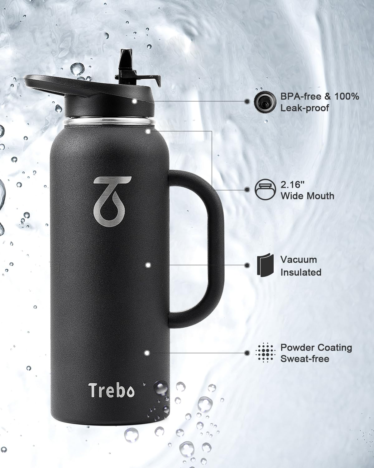40oz Insulated Water Bottle with Handle